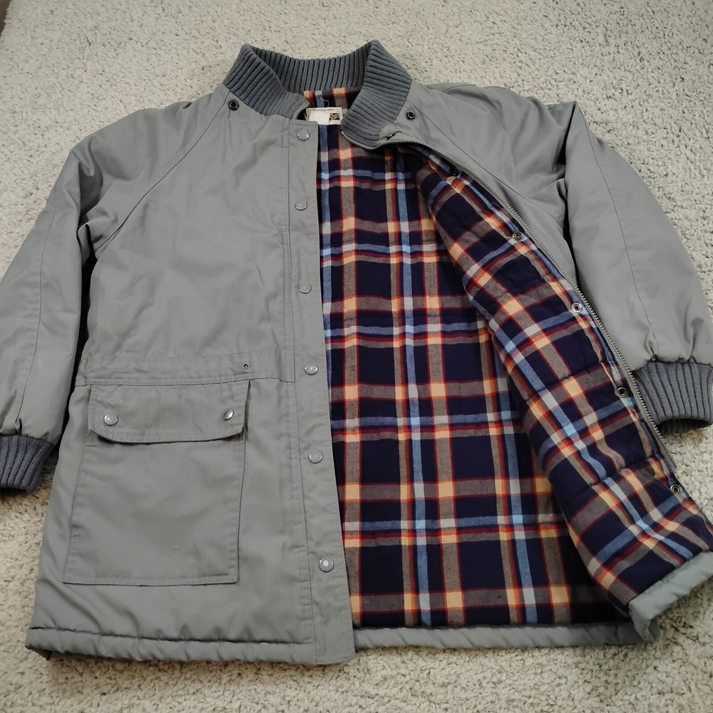 Vintage Sears Jacket Womens 18 Gray Coat Snap Blanket Lined Work Chore YKK Zip